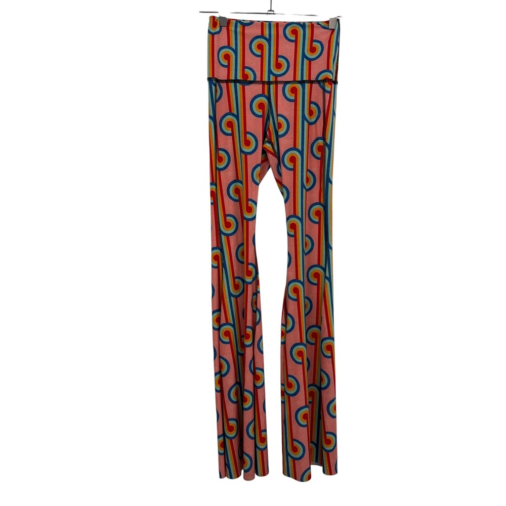 Yoga Democracy Pants Womens XS Pink Retro Rainbow Chaser Bell Leggings Flare 33"